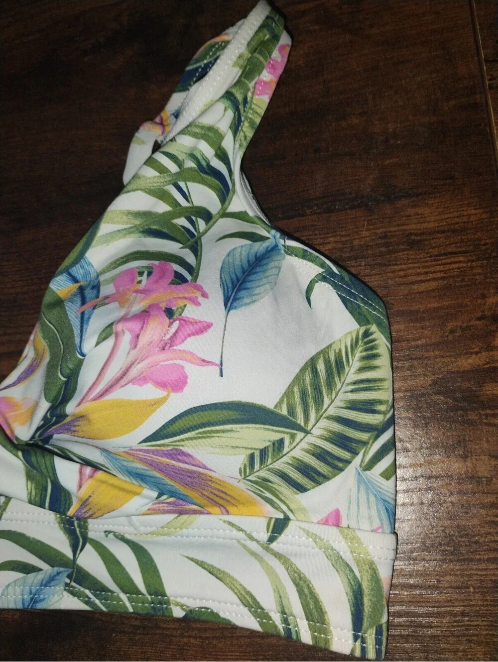 Tropical Print Padded Bikini Top with Adjustable Straps